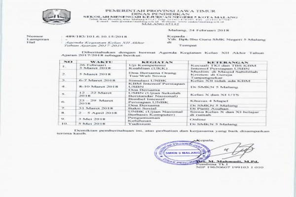 Agenda Kegiatan Kelas XII Akhir Semester Genap 1718