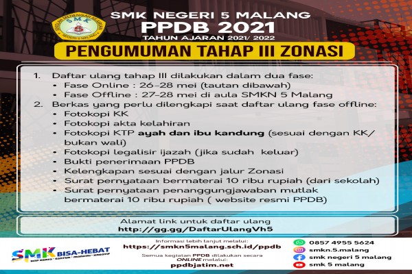 PENGUMUMAN PPDB TAHAP 3 JALUR ZONASI